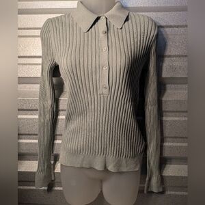 Athleta Ribbed Button Down Shirt - Light Gray
